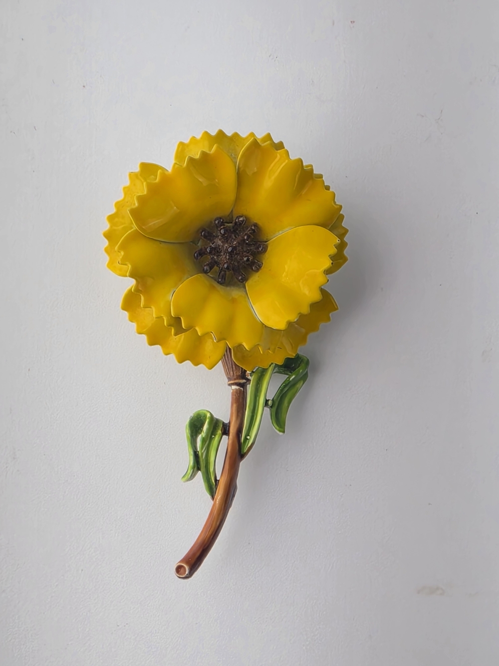Vintage Yellow Enamel Sunflower Flower 2.5" Brooch Pin